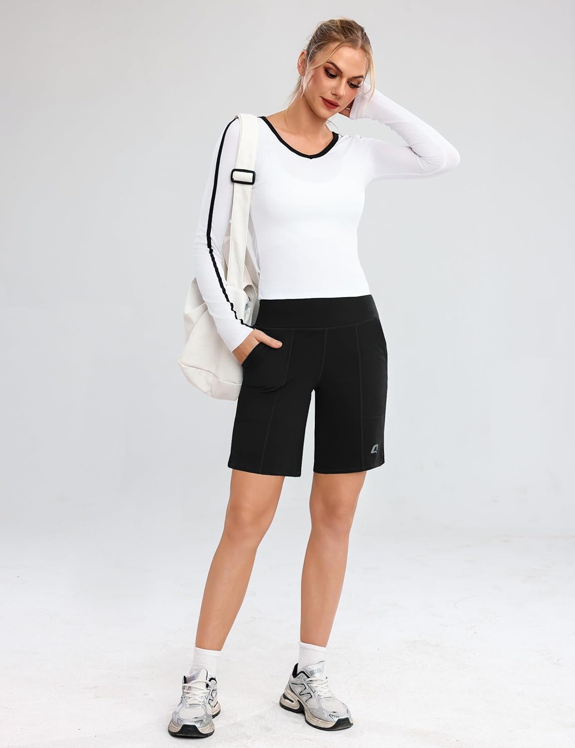 Quenteen Bermuda Shorts for Women 9" Knee Length Athletic Sweat Shorts High Waisted Yoga Jogger - Image 7