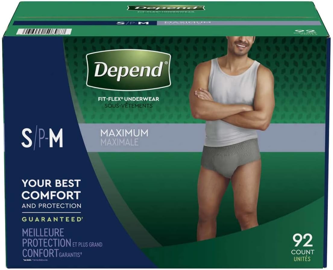 Depend FIT-FLEX Incontinence Underwear for Men, Maximum Absorbency, Disposable, Small/Medium, Grey, 19 Count (Pack of 1)