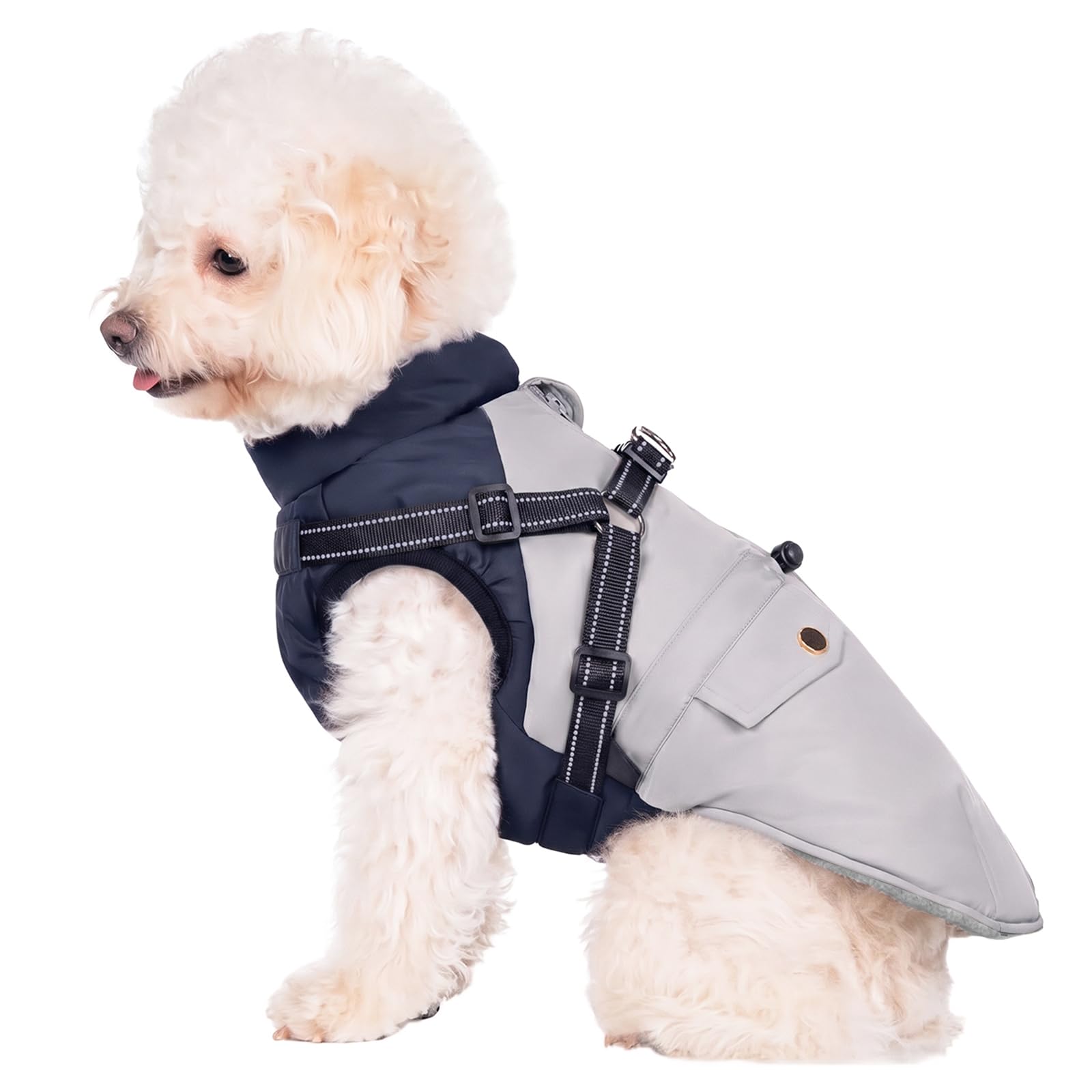 FEimaX Dog Coat Winter Windproof Warm Fleece Jacket with Built-in Harness