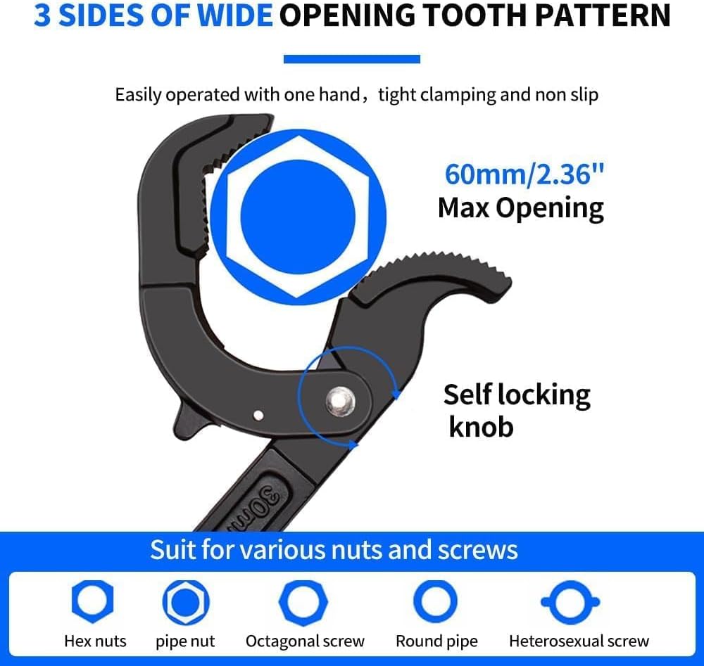 2Pcs Self Adjusting Wrenches Sets - 10.5 & 14" Self Locking Pliers,Multi-Function,3 Sides Teeth,Non-Slip Handle,Suit for Pipe Vise Micro 5 Wrench