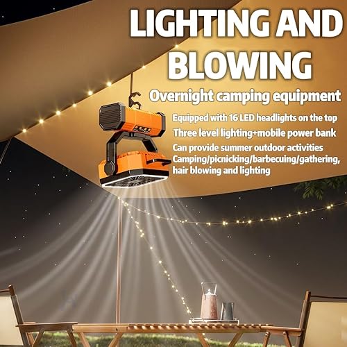 Miniatura 2 de Ventilador de camping LED batería de iluminación 50000mAh, multifuncional para tienda de campaña al aire libre, ventilador de escritorio, 4