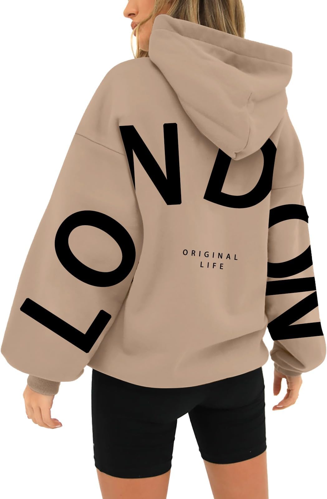 BLUBUKLKUNLondon Sweatshirt Hoodies for Women Long Sleeved Oversized Streetwear Printed Hoodie With Pockets Y2K