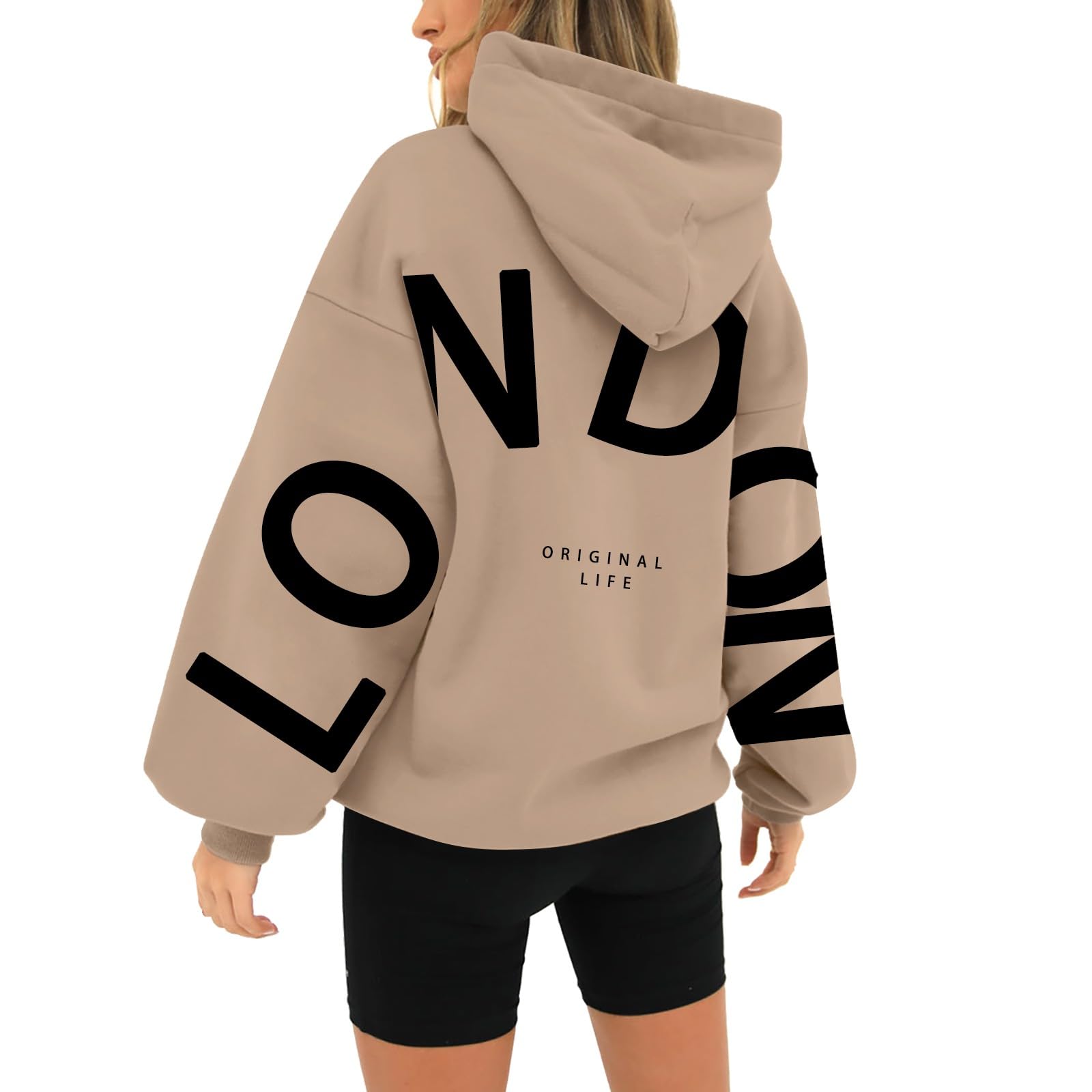 HUIFUAO London Hoodies for Women UK Oversized Sweatshirts for Women Letter Print Pullover Hoodie Women With Pocket and Drawstring