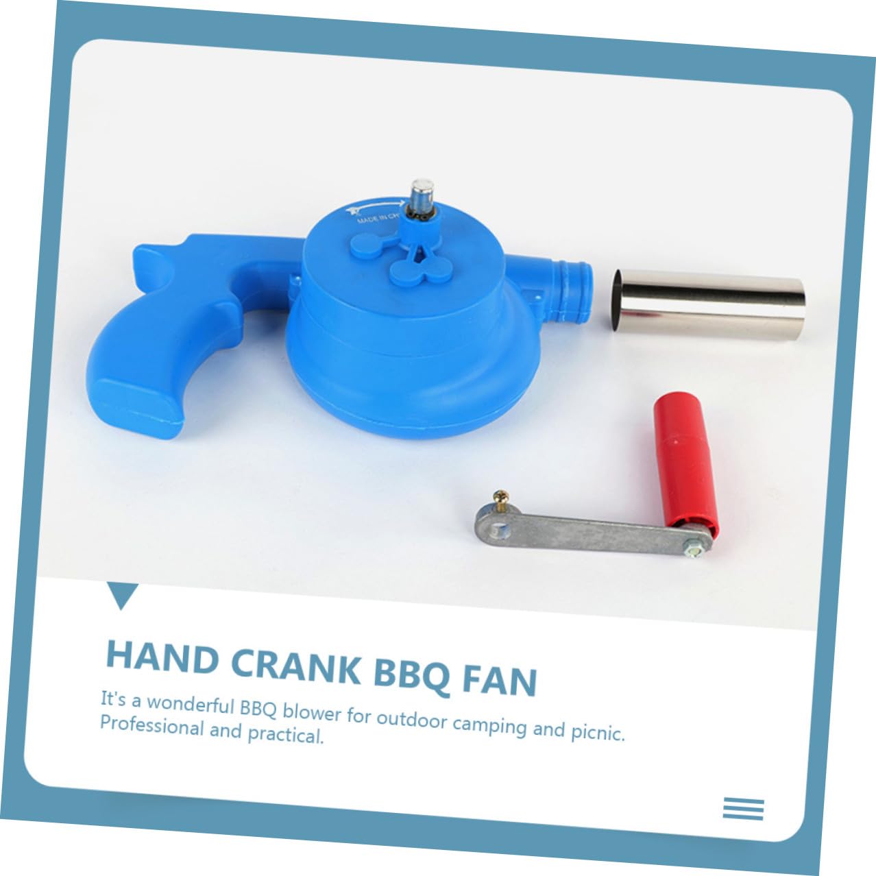 Soplador de Aire Manual para Barbacoa al Aire Libre Ventilador de Manivela Azul Engranajes de Hierro Fundido Herramienta Portátil para Encender Fuego Parrillas y Fogatas