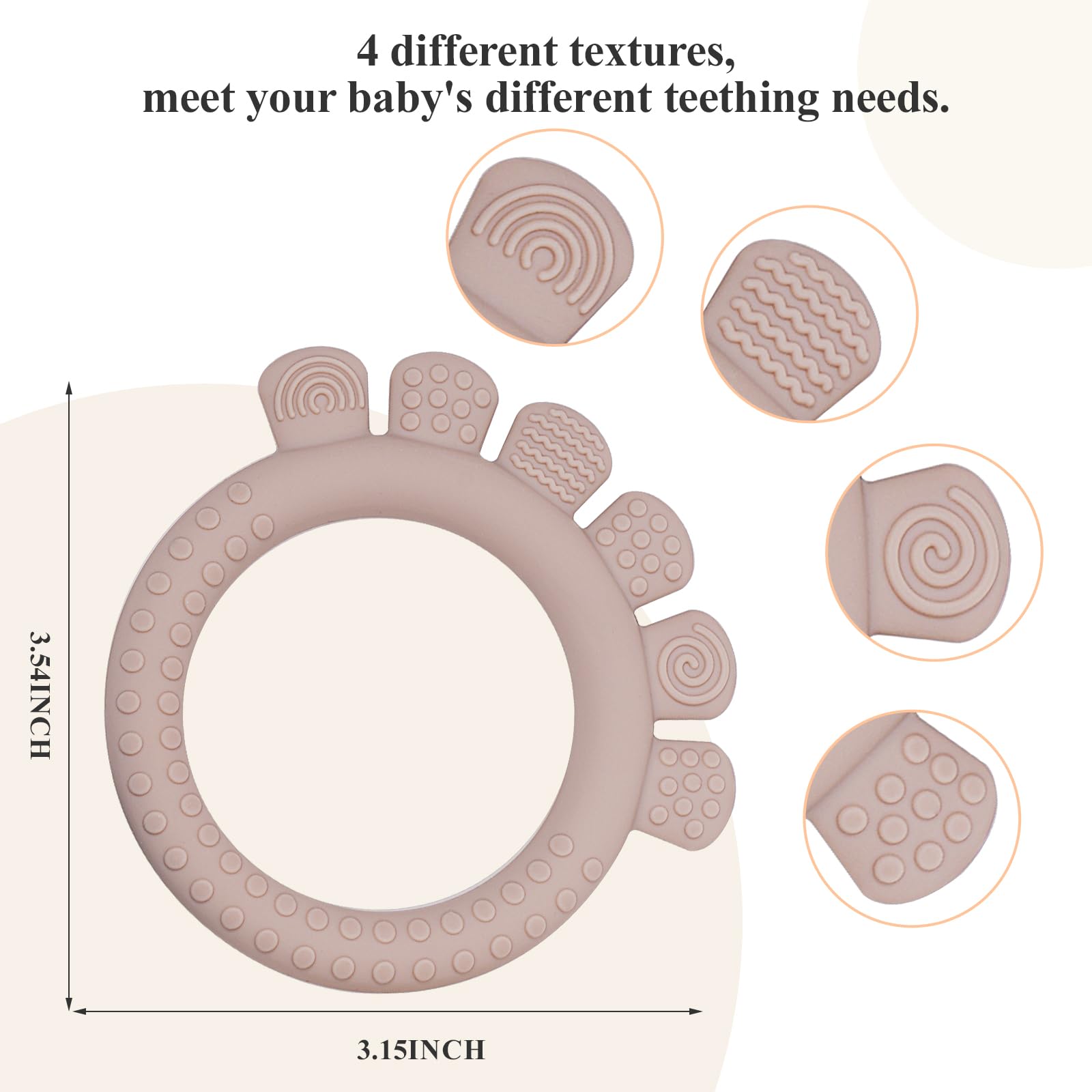 Baby Silicone Teething Ring Toys for 0-6,6-12 Months Boys and Girls,Chew Teether Stuff for Infant,Newborn Must Have Essentials,BPA Free,Soft and Textured. (Gray)