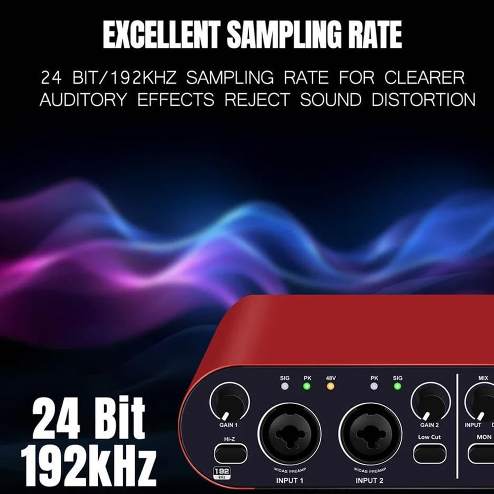 Interfaccia audio USB 24 bit 192 kHz con funzione loopback per podcasting e streaming, scheda audio esterna compatta per registrazione in studio, rosso