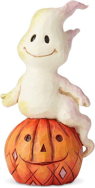 Enesco Jim Shore Heartwood Creek Halloween Ghost and Pumpkin Miniature Figurine, 3.94 Inch, Multicolor