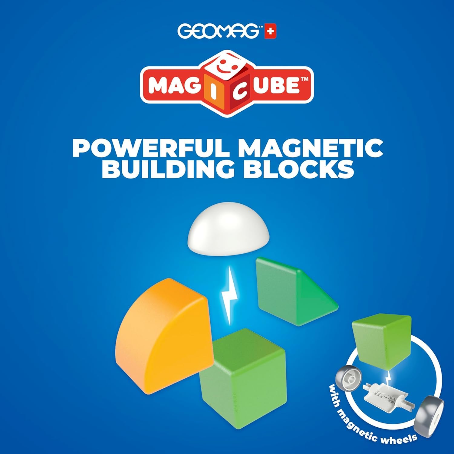 Geomag - Magicube 1+ Shapes - Magiczne Kostki Magnetyczne dla Dzieci, 4 Kolory i Kształty, 32 Bloki, Gra Edukacyjna, 100% Plastiku z Recyklingu