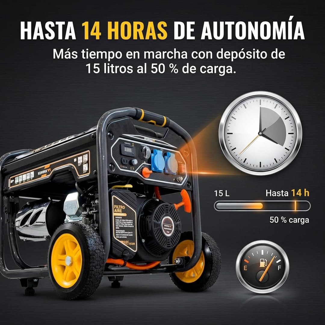 Kompak Generador Dual Fuel Monofásico 3,3 kW Gasolina y Gas LPG - Generador Eléctrico 230V Silencioso con AVR para Emergencias - Generador Portátil Alta Autonomía Uso Profesional