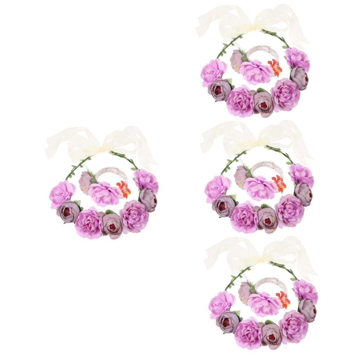 ABOOFAN 4 Juegos De Diadema Flor Niña Tocado Novia Tocado Niña Lazos Para El Pelo Accesorios De Fiesta De Té Para Mujeres De Flores Para Niñas Guirnalda Pulsera Diadema De
