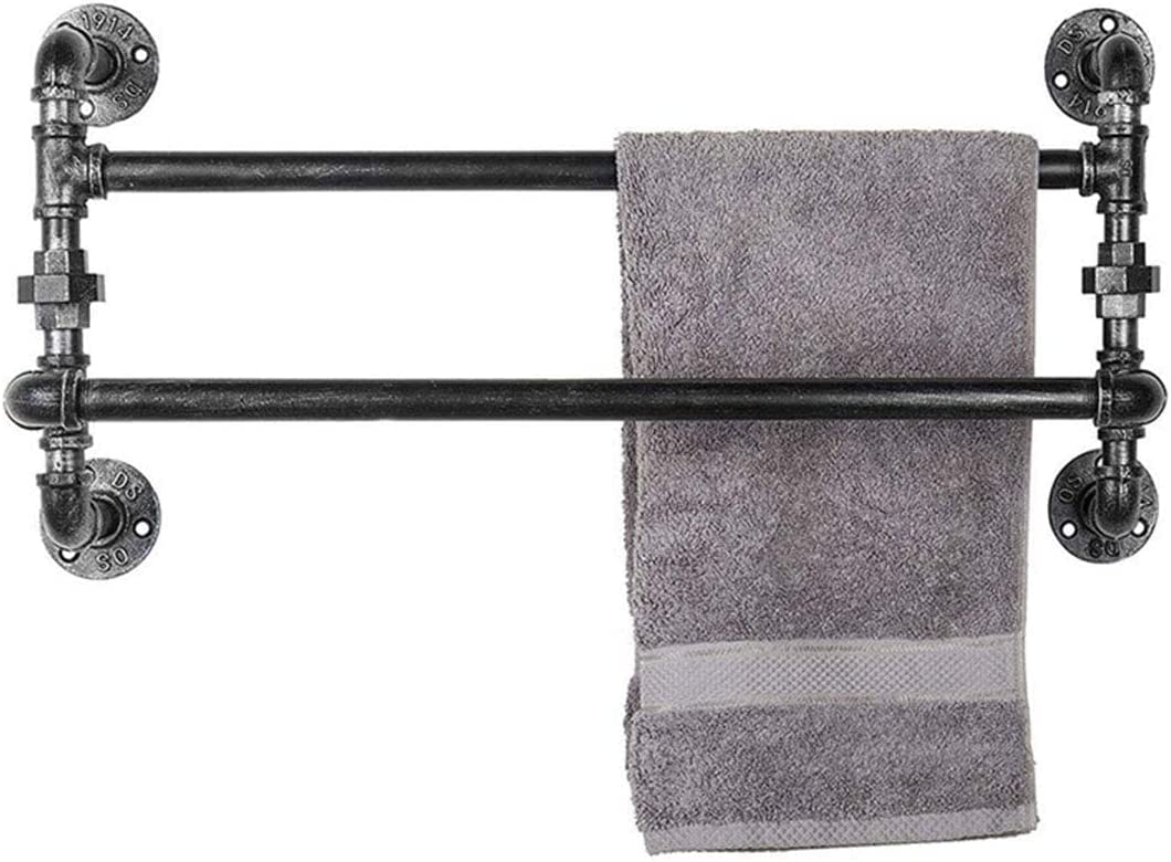 Industrial Sle Toallero de pared – Soporte doble retro para toallas con diseño de tubo de hierro, estante de ducha para baño, barra de toalla que ahorra espacio y Sto Solut