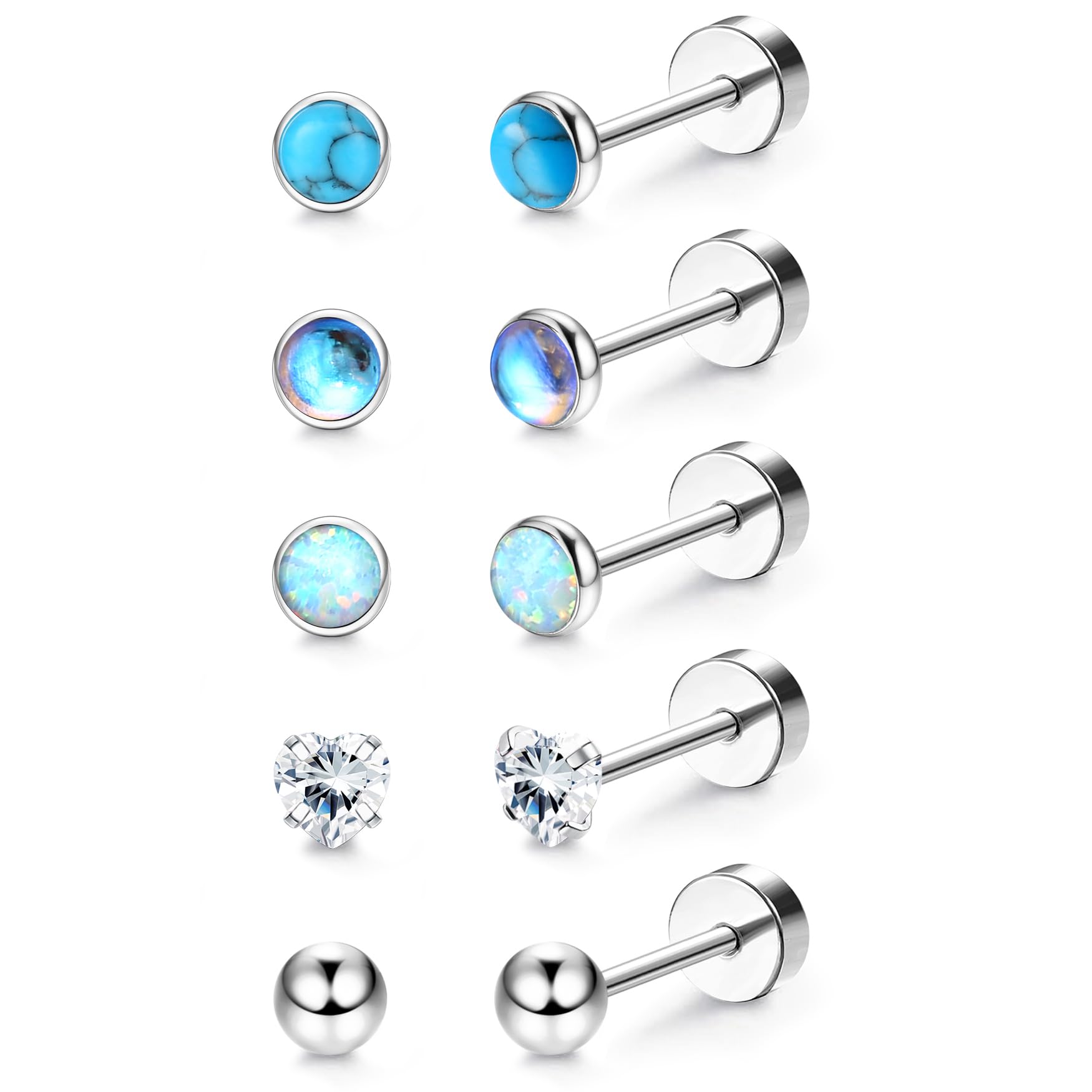 LOFITOR 9 Paia Orecchini In Titanio Ipoallergenici Per Donne E Uomini Set Orecchini Donna Acciaio Chirurgico Piercing Orecchio A Cerchio Multi Piercings Helix Trago Conch Piercing(Argento Oro Nero - 2