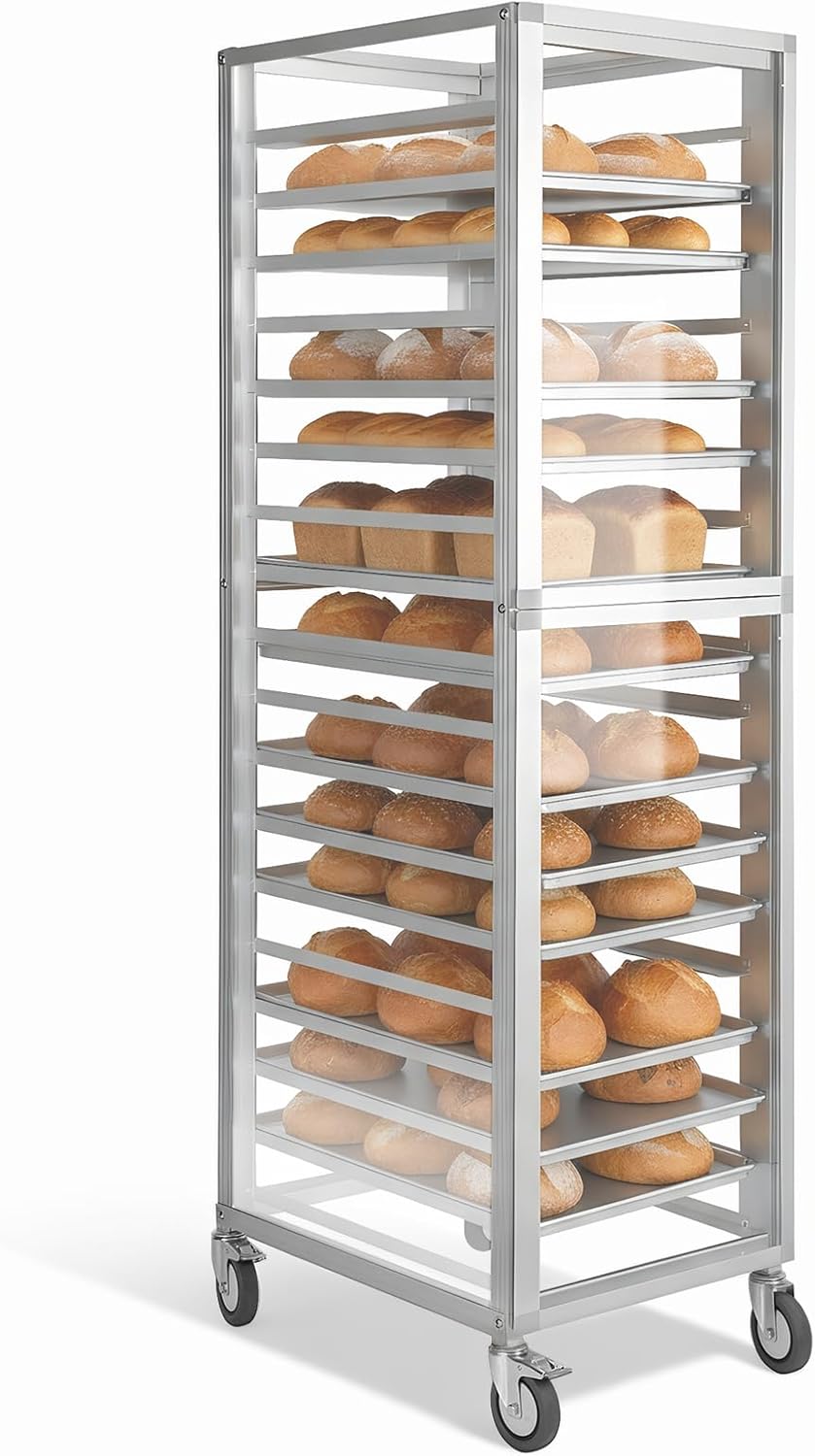 18 Pan Commercial Bun Pan Rack with Wheels Heavy Duty Bun Racks NSF Listed Bakery Cart for Restaurant & Catering Baking Equipment 18.5x24.6x70in