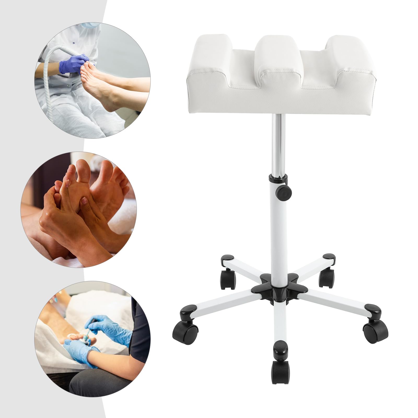 Sgabello Pedicure e Manicure Regolabile con Ruote e Poggiapiedi - Sedia per Bellezza e Salone