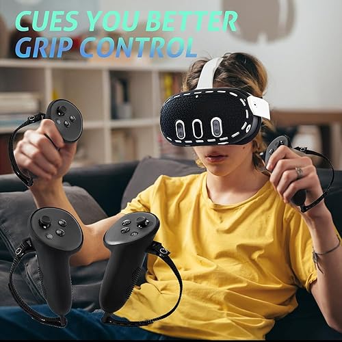Miniatura 6 de Juego de funda de silicona compatible con Meta Quest 3, funda de accesorios VR para Meta Quest 3 (incluye funda de cuero con agarre de controlador,