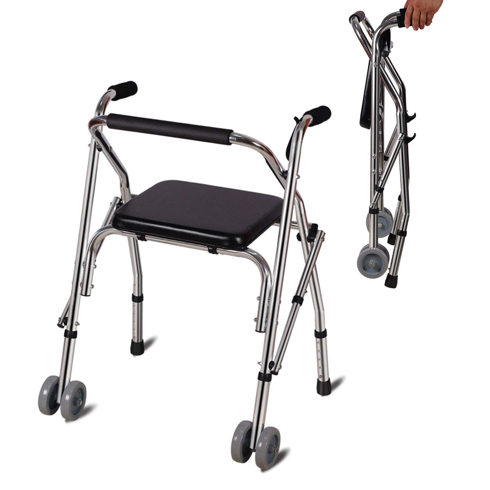 Déambulateur vertical avec siège ELQ à hauteur réglable et roues