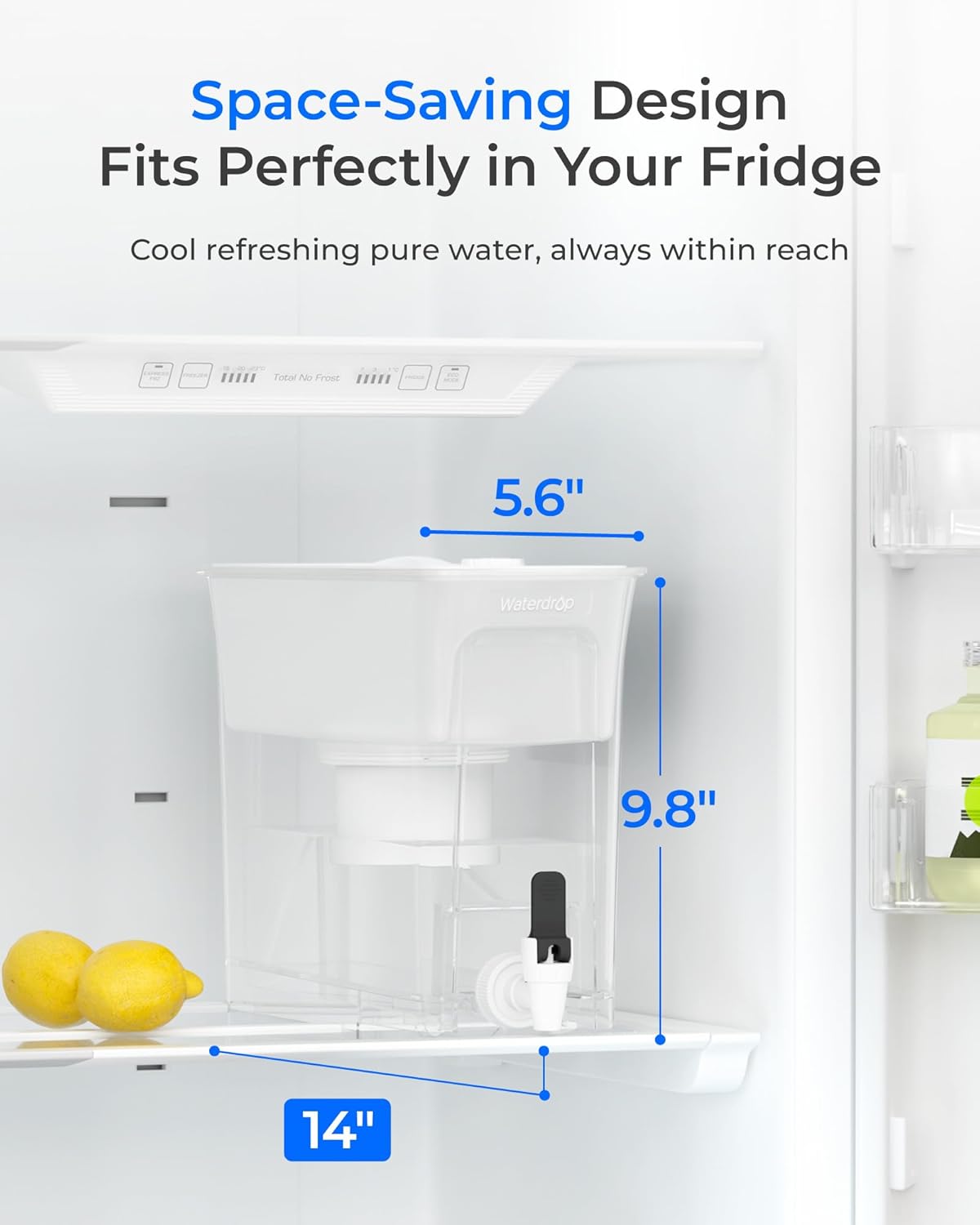 Waterdrop 35-Cup Water Filter Dispenser, Reduces Fluoride, PFOA/PFOS and More, BPA Free, Large Capacity Water Filter Pitcher, White (with 2 Filters)