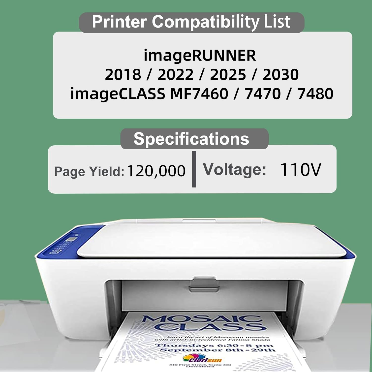 JUNTINE FM0-0160-000 Fuser Unit Replacement for Canon FM0-0160-000 FM3-3651-000 Fuser Unit Compatible with Canon imageRUNNER 2018 2022 2025 2030 imageCLASS MF7460 7470 7480 Printers(110V- 120K)