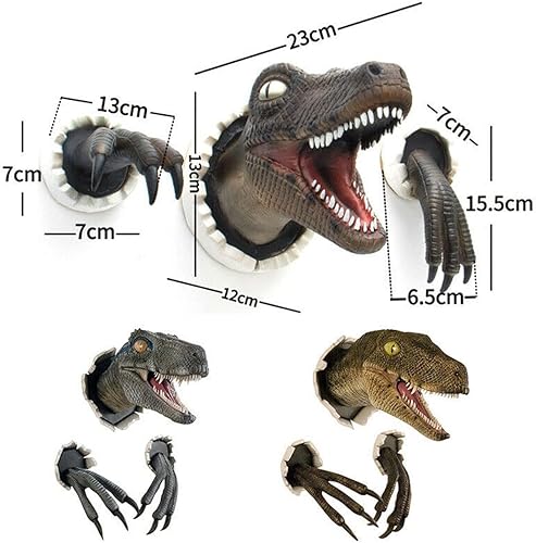 Miniatura 2 de LXXYYZ Cabeza de dinosaurio montada en la pared, escultura de cabeza de tiranosaurio de látex, cabezas de animales, arte de pared de dinosaurio