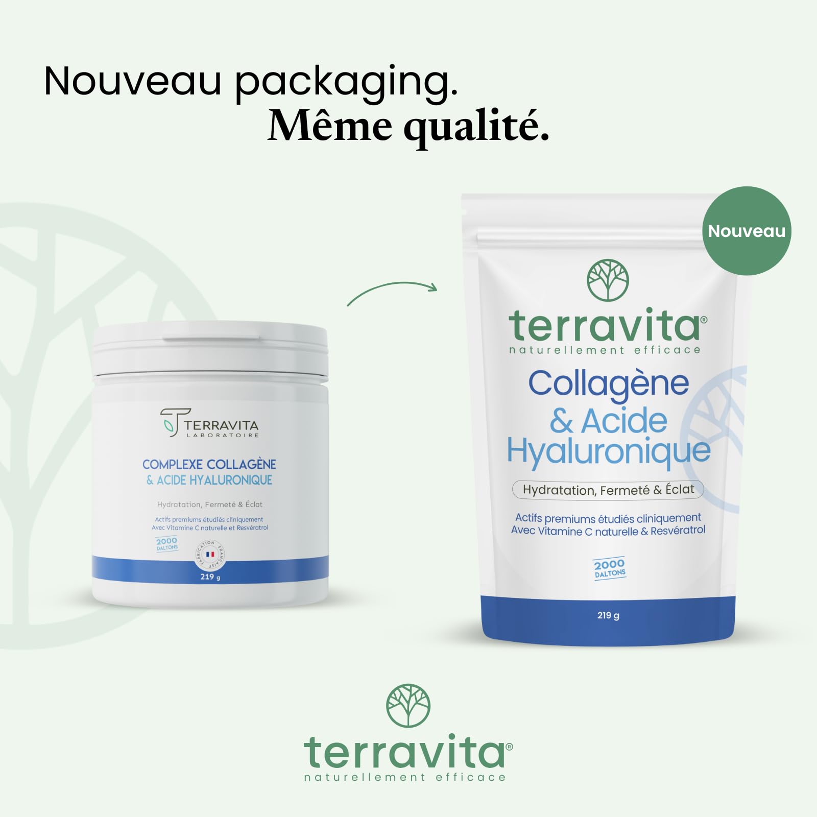 Collagène Marin Peptan + Acide Hyaluronique 200mg + Vit C | Hydratation, Fermeté et Éclat de la Peau | Diminution des Rides Démontrée | 219g de Poudre Goût Neutre | Filière Française | Terravita