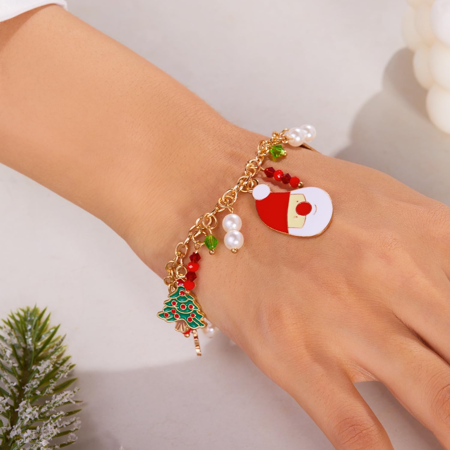 Christmas Charm Bracelet for Women Snowman Tree Santa Claus Bracelet Adjustable Christmas OT Clasp Pendant Bracelet for Women Xmas Party Costume Accessories Gift - Image 2