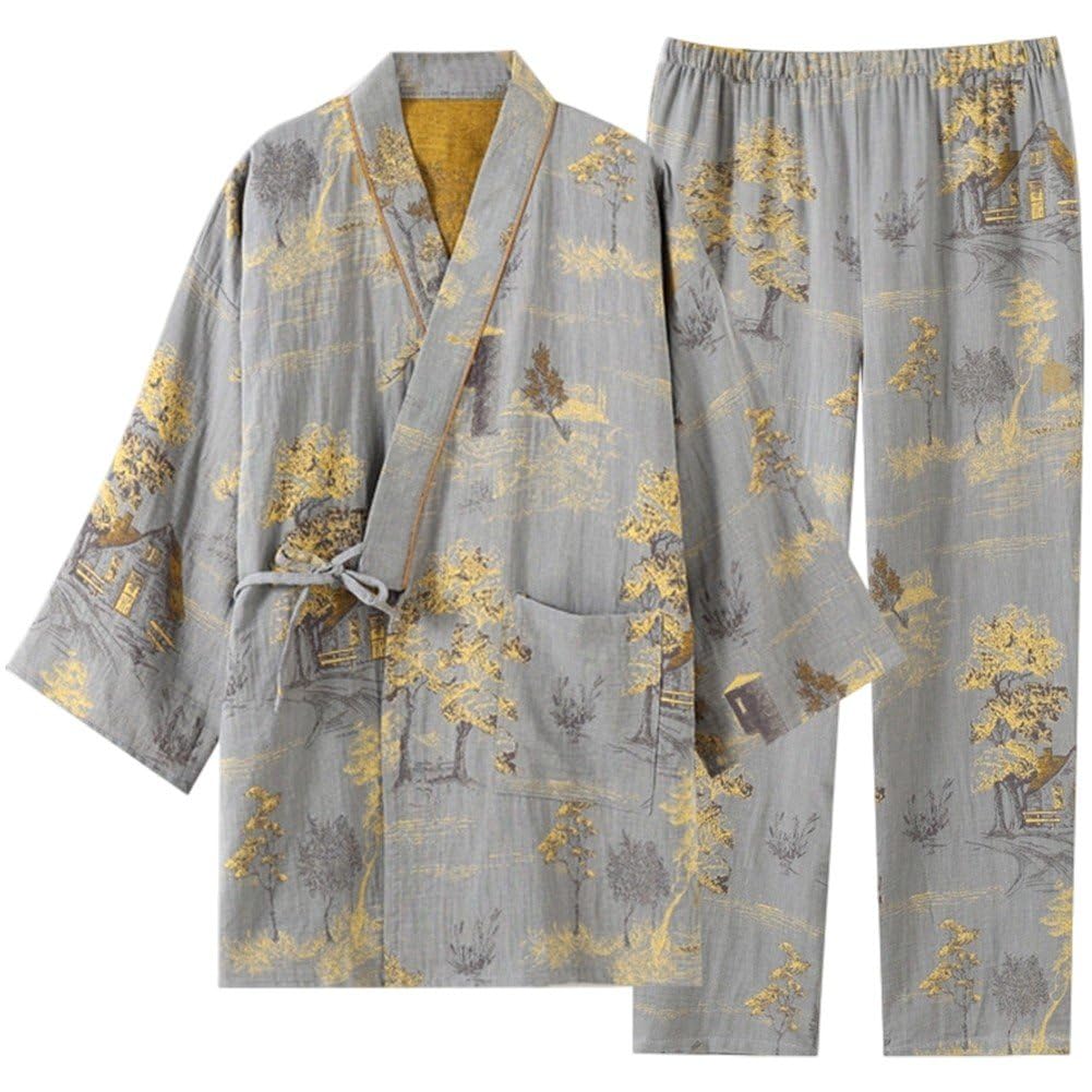 Peignoir ample en coton pour homme : vêtements décontractés et ensemble pyjama japonais de nuit