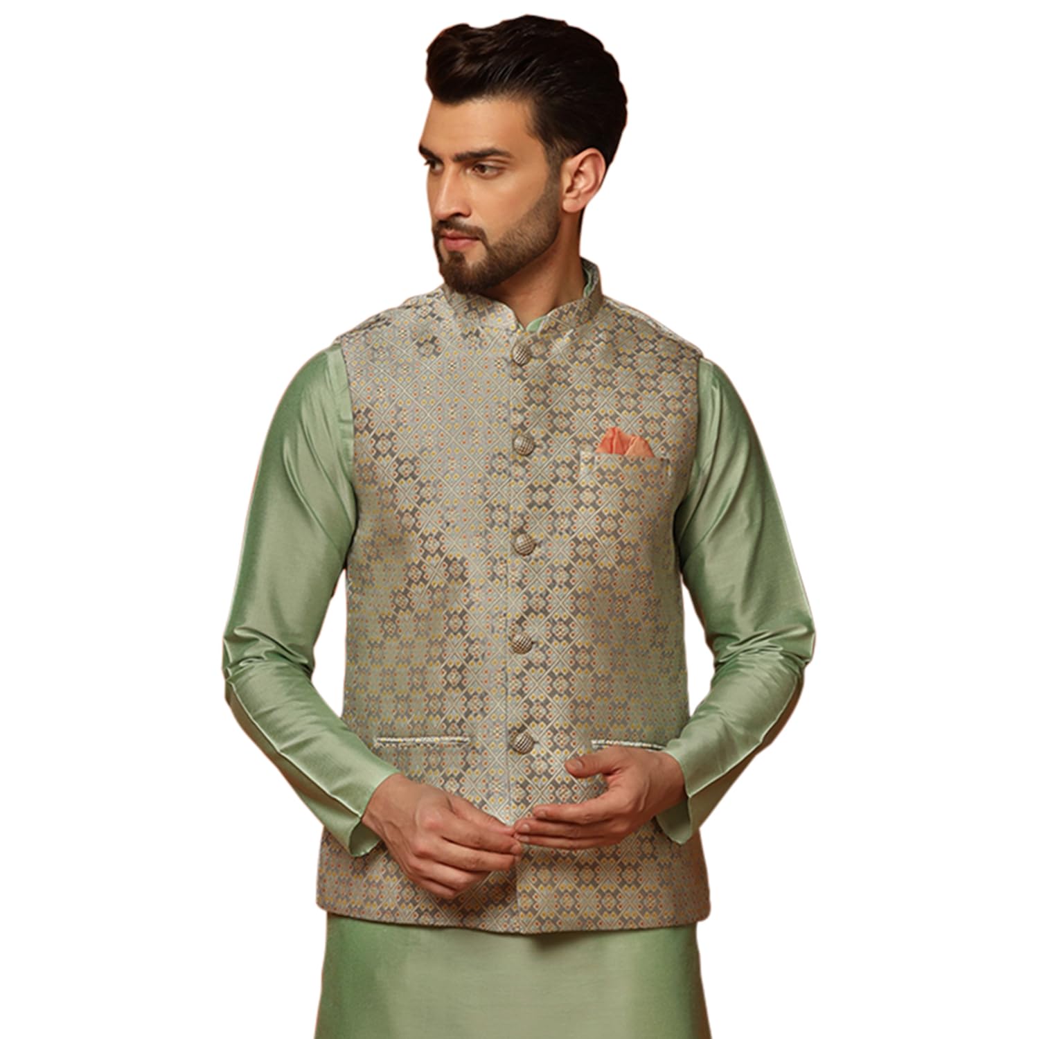 kisah Men's Nehru Jacket Grey Ethnic Festive Traditional Waistcoat Cotton, Regular Fit-picture-17