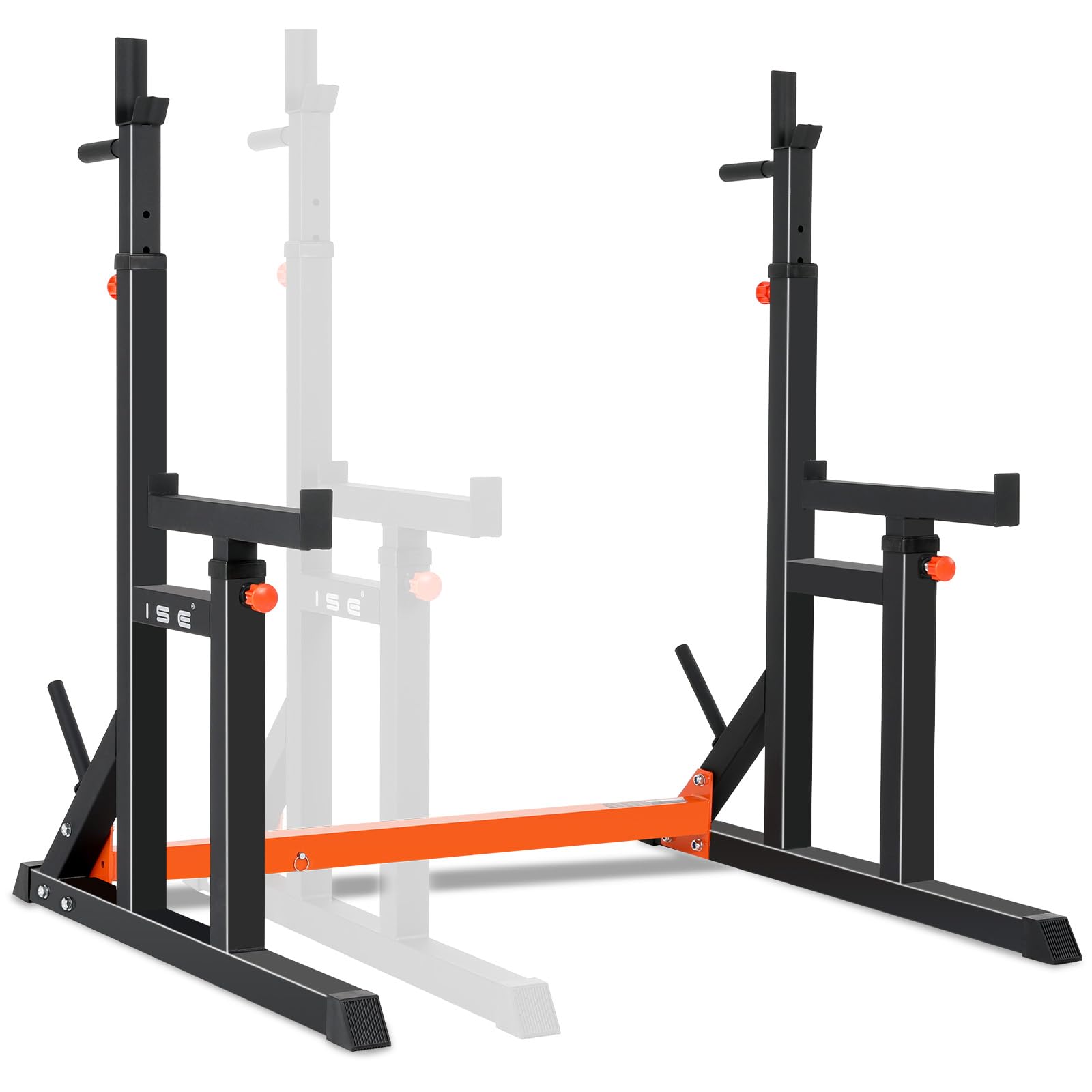 ISE Squat Rack Hantelständer, Langhantelständer, verstellbare Langhantelablage mit 7 Höhen- und Breiteverstellbar Power Rack, Multi-Funktionales Kniebeugenständer, Max. bis 200 kg Belastbar