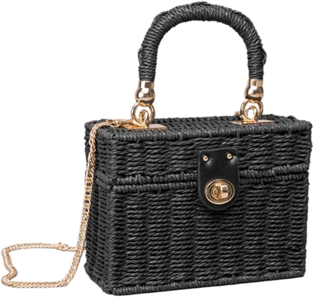 Borsa Paglia Borsa di Paglia, da Spiaggia in a Tracolla in Nera in Rattan a Intrecciata a Mano Donna Quadrata in for
