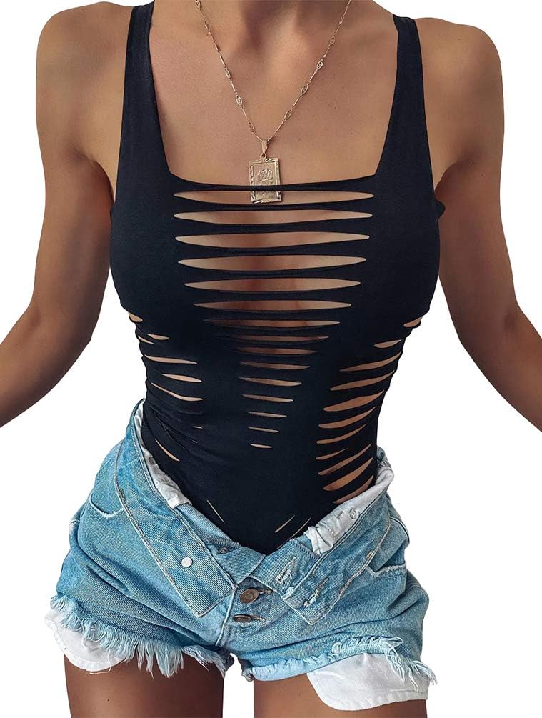Women's Sexy Summer Cut Out Sleeveless Bodycon Party Bodysuits Clubwear