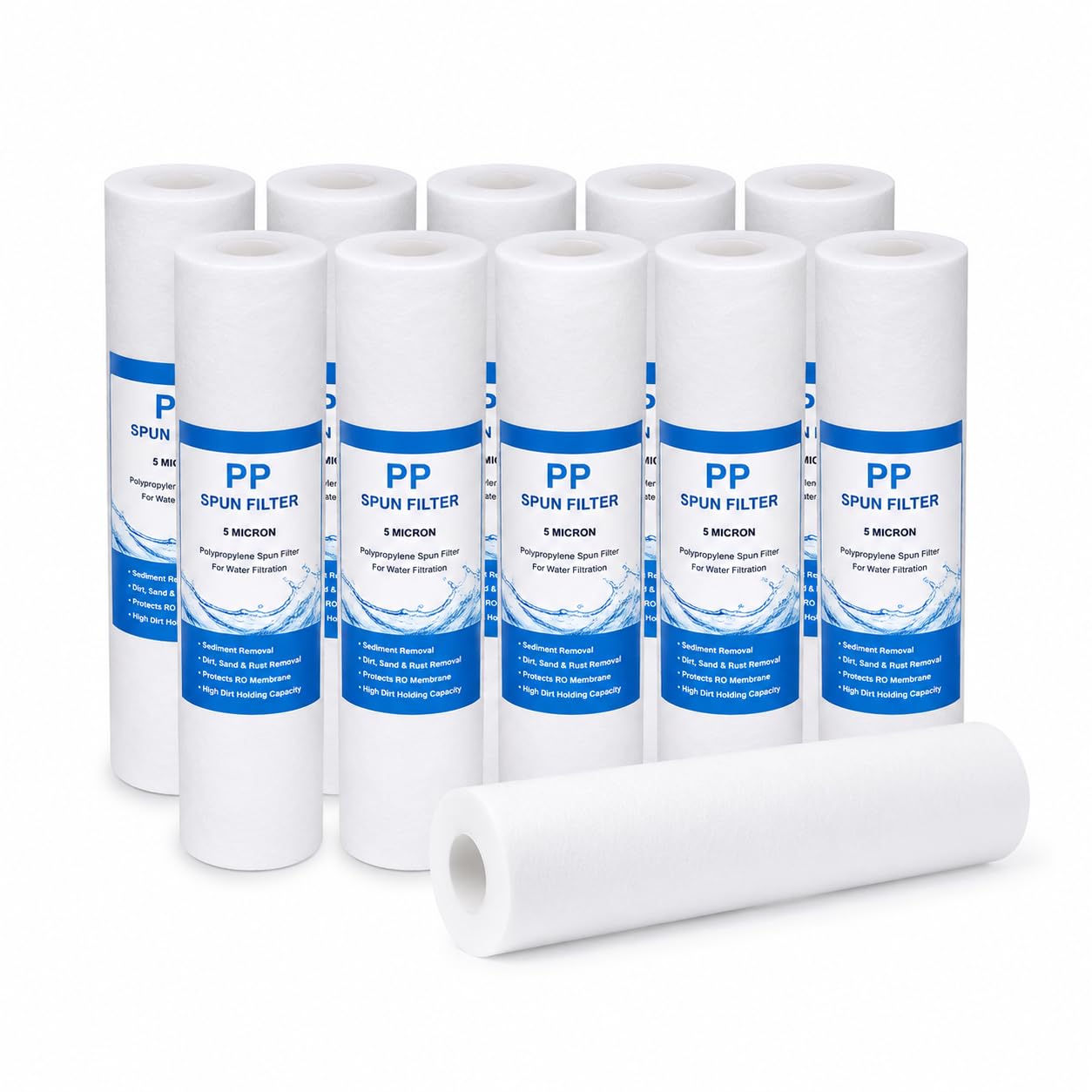 PP Spun Filter Cartridge 5 Micron for RO Water Filtration, Pack of 10 | Sediment Removal, Dirt, Sand & Rust Removal, Protects RO Membrane, High Dirt Holding Capacity, Polypropylene Spun-image-36
