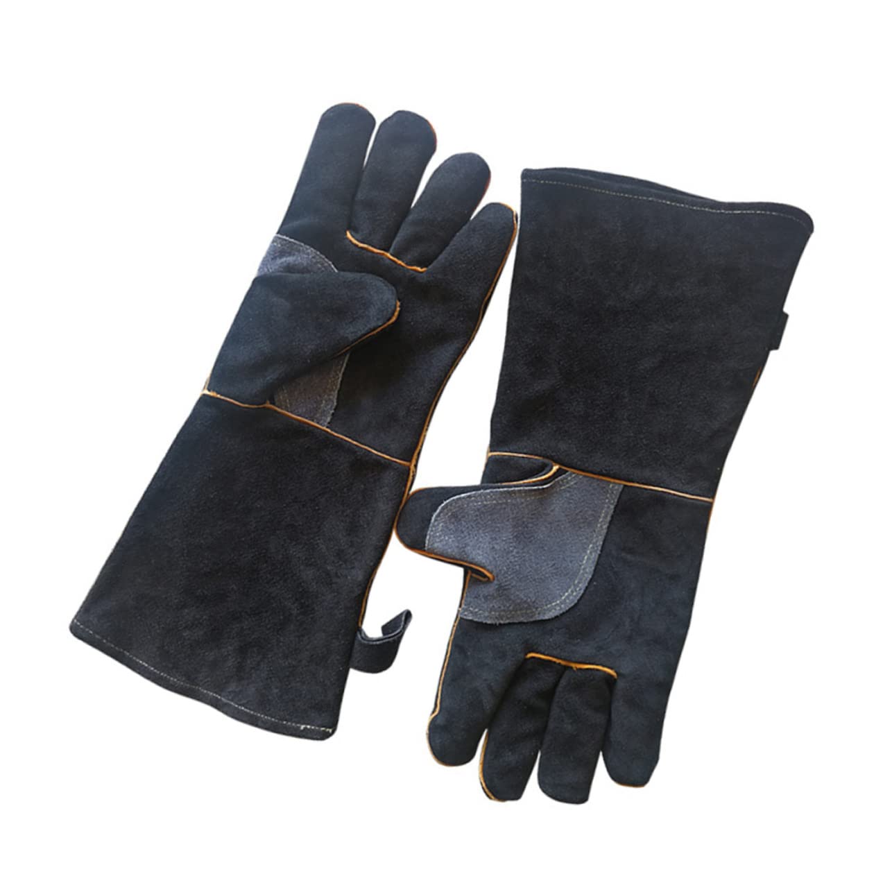 Alipis 1Pair Cowhide Heat Resistant Kitchen Mitts Non Slip Grilling Gloves for Cooking Baking and Microwave Use Black Oven Mitts for Home and Restaurant Use