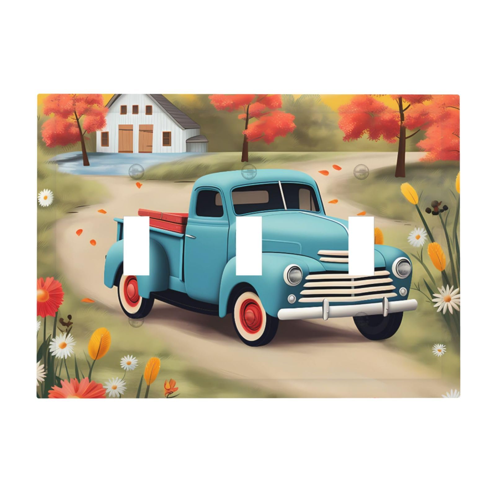3-Gang Decorator Wall Plate Pickup Truck Light Switch Cover Triple Toggle Receptacle Wall Plate Mid Size 4.8" x 6.7" Wallplate Unbreakable Polycarbonate Outlet Faceplates Covers