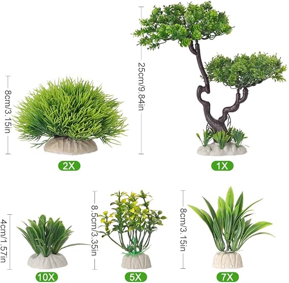 25Pcs Artificial Aquarium Plants Tree Set, Plastic Fake Aquatic Plants for Fish Tank Decorations