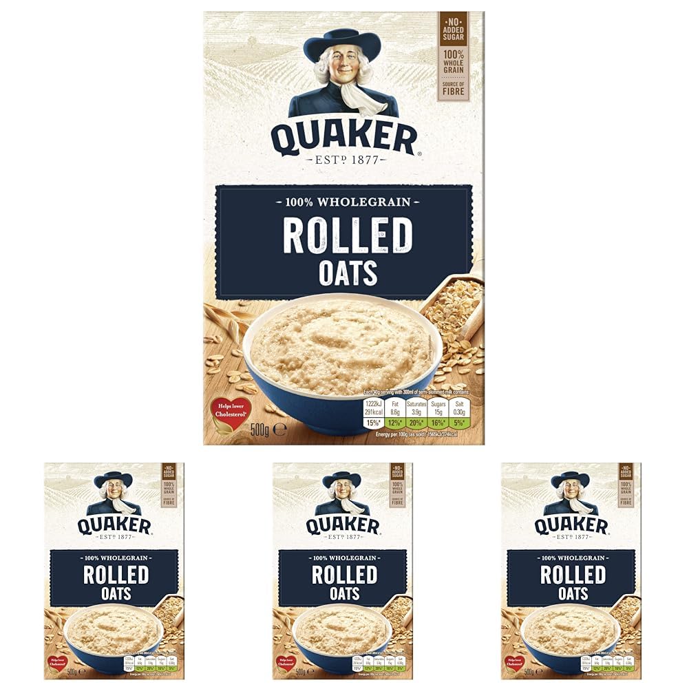 Quaker Rolled Porridge Oats, 500 g (Pack of 4)