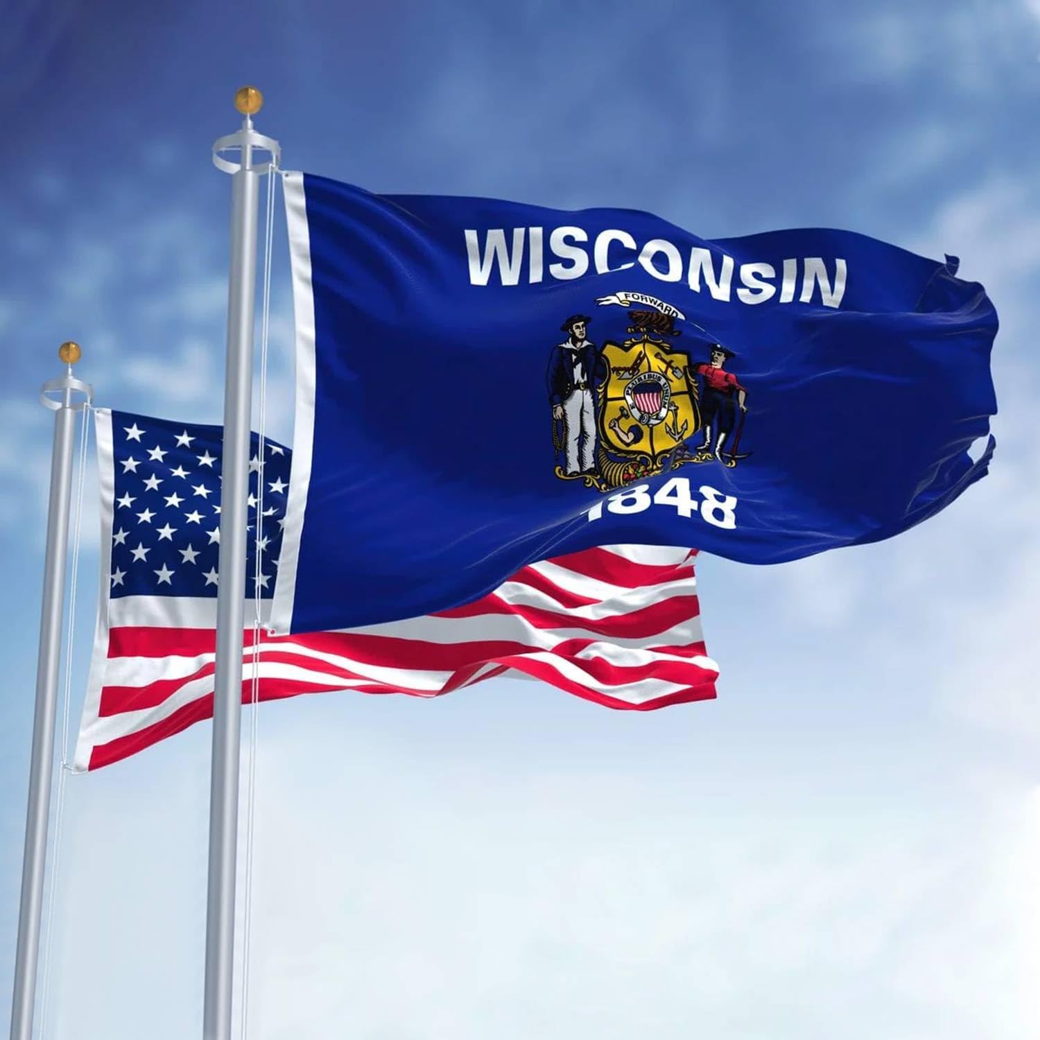 Double Sided Wisconsin State Flag 3x5 Outdoor The Longest Lasting WI Flags Heavy Duty 210D Nylon, Embroidered, Stronger Brass Grommets,4 Stitched Hemming, Perfect for Outside