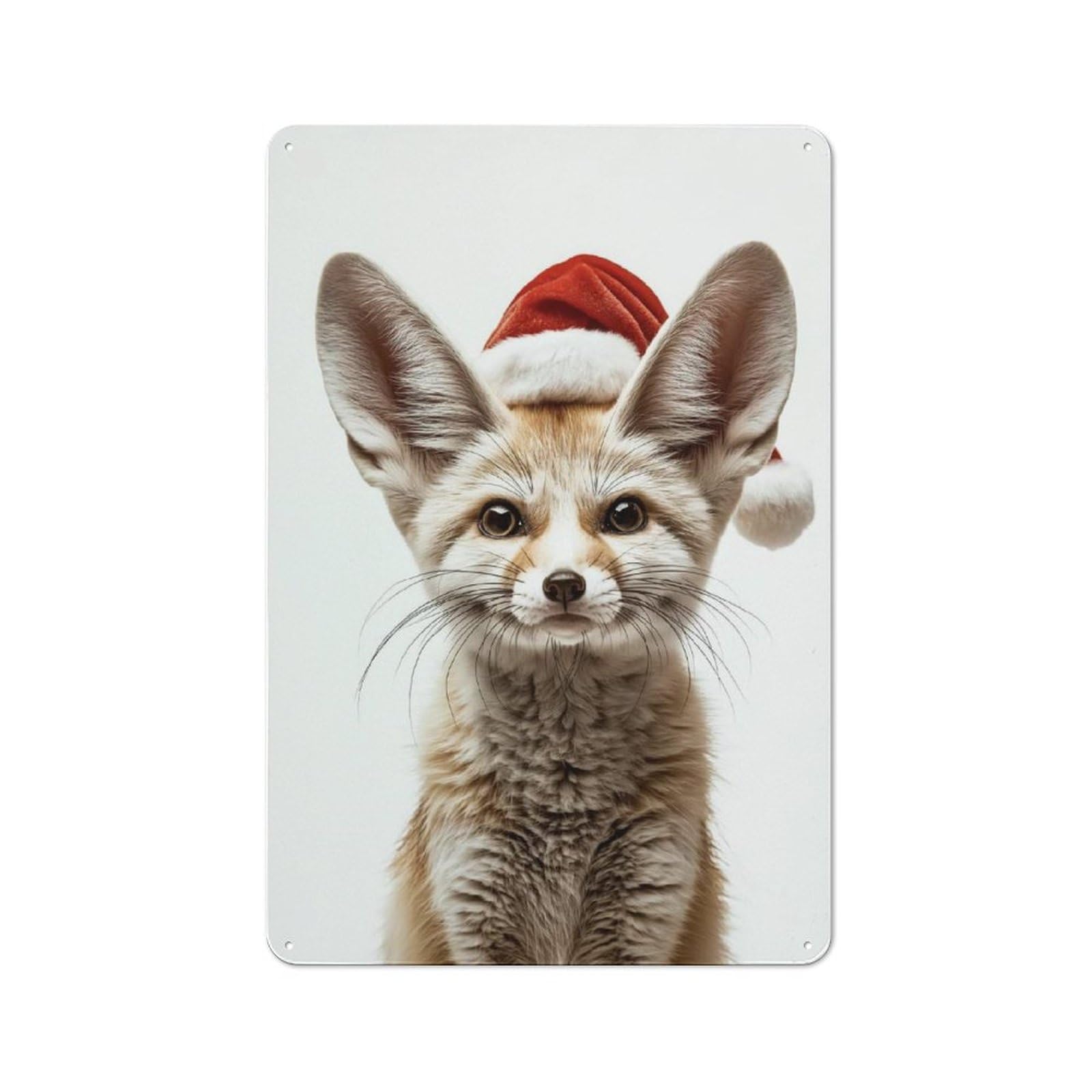 Junmoney Christmas Fennec Fox Portrait Rustic Tin Sign 30X20cm Featuring For Bar Or Restaurant, A Housewarming Gift For Bar Decor Enthusiasts