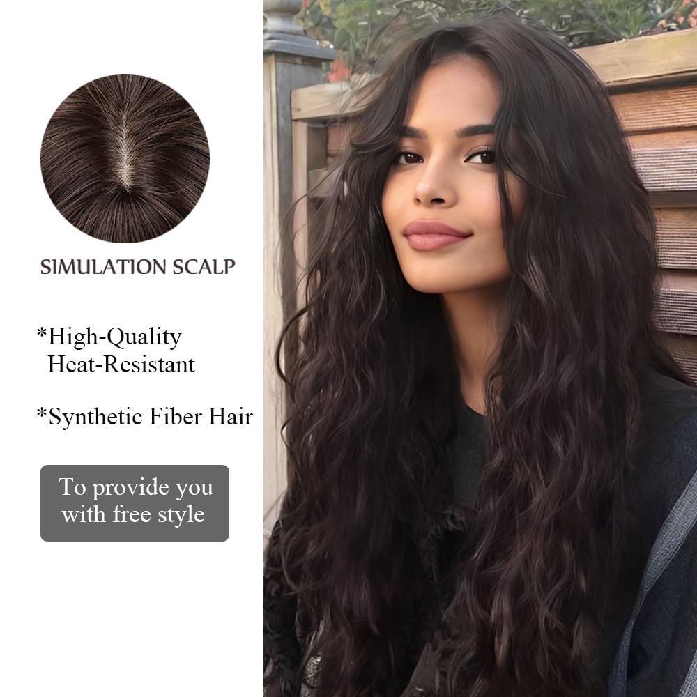 OUFEI Long Dark Brown Wig Wavy Wigs for Black Women Natural Synthetic Hair Heat Resistant Wigs for Daily Party Cosplay Wear - Image 3