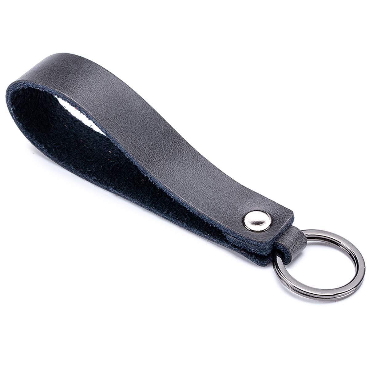 Aileder Unisex Black Leather Car Keychain Key Holder Real Leather Strap Valet Key Chain Keyring Key Fob Lanyard (Black)