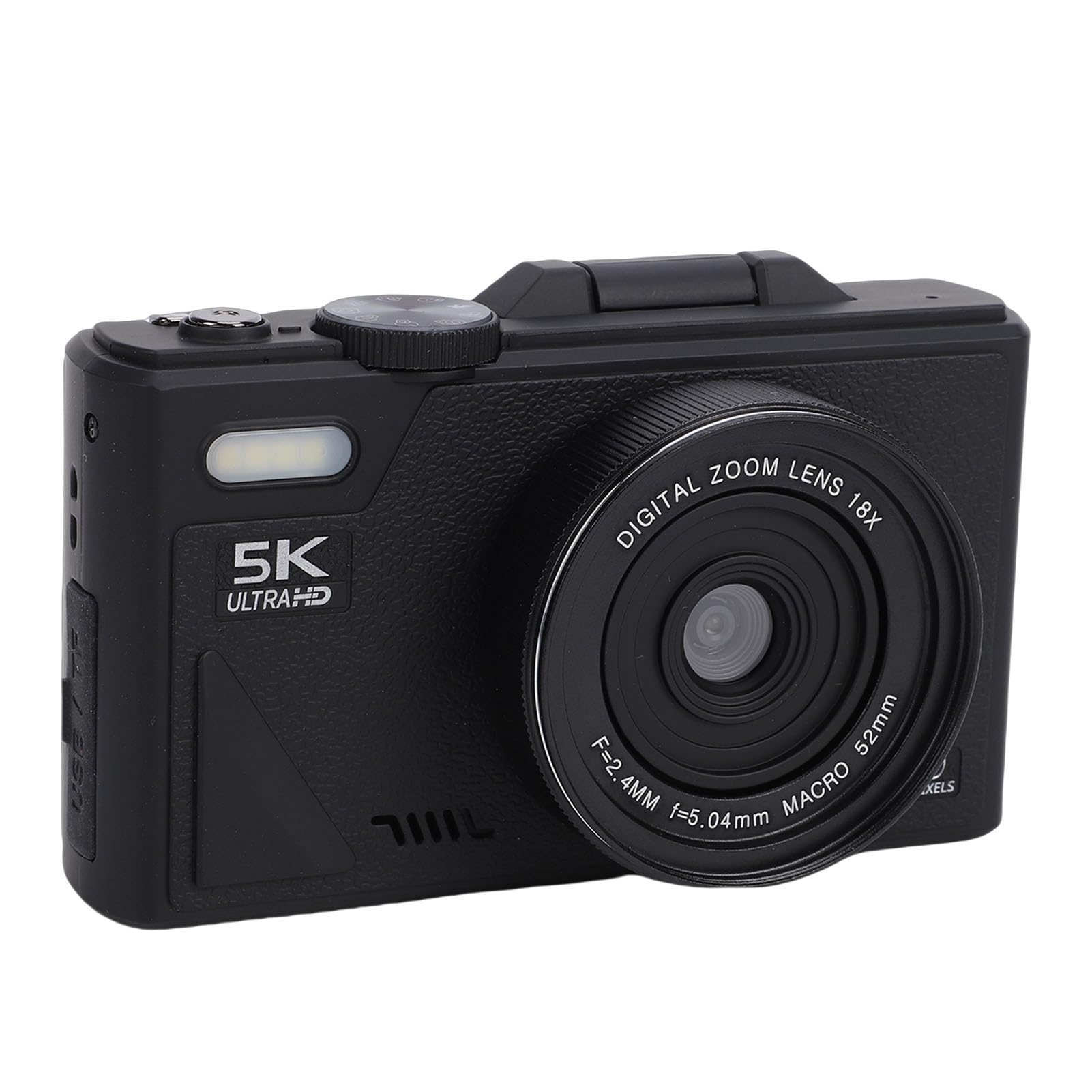 Jectse Fotocamera Digitale, 5K 75MP Anti-Shake Point And Shoot Camera con Schermo Flip da 3 Pollici a 180°, Piccola Fotocamera da Viaggio Compatta Flash Integrato per Bambini (Black)