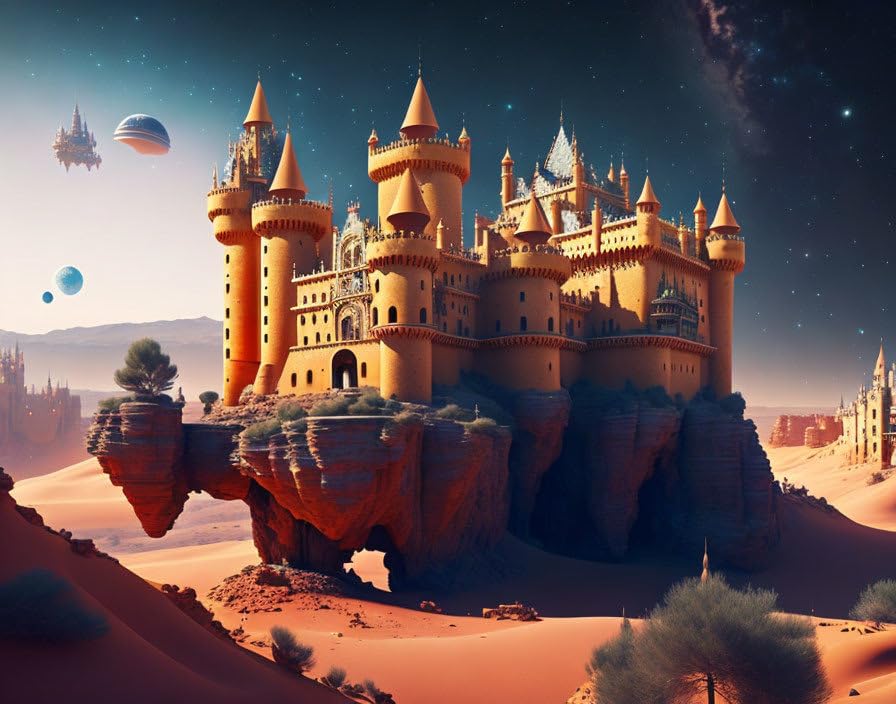 Affiche de châteaux espagnols dans l'espace en peinture sur toile sans cadre de 58x90 cm