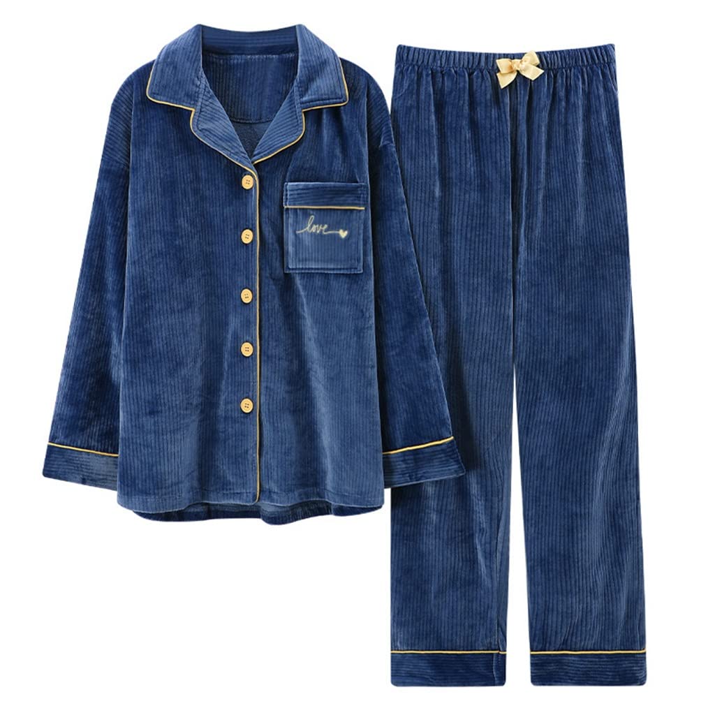 ZXLIHS Damen Winter-Pyjama-Set, dick, warm, Loungewear, Pyjama, Heimhose, warme Heimkleidung, Anzug (Farbe: Blau, Größe: L-Code) (Blauer XXL-Code)