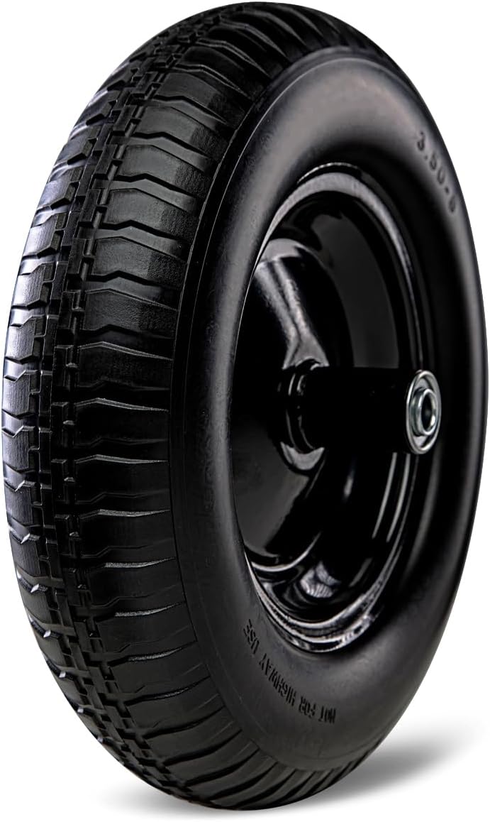 Taifa 14 Inch 1 PC Solid Flat Free Replacement Tires and Wheels 3.50-8 with 3/4'' Bearing, Air Less Wheel for Wheelbarrow/Wagon/Hand Truck/Trolley/Garden Scooter etc. 14x350-8PU-Knobby-1pack