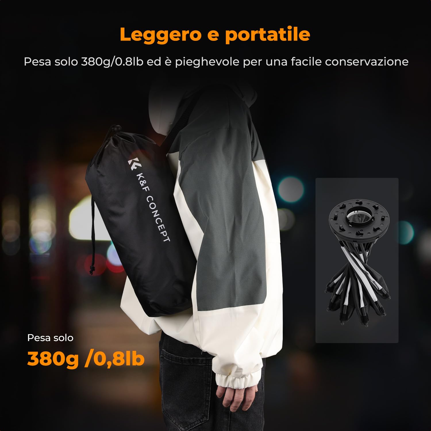 K&F CONCEPT mini Softbox parabolica 40cm con griglia, diffusore e borsa | Attacco baionetta mini compatibile con COB K&F PL-60B, ideale per esterni, ritratti, matrimoni e dirette streaming, LK04