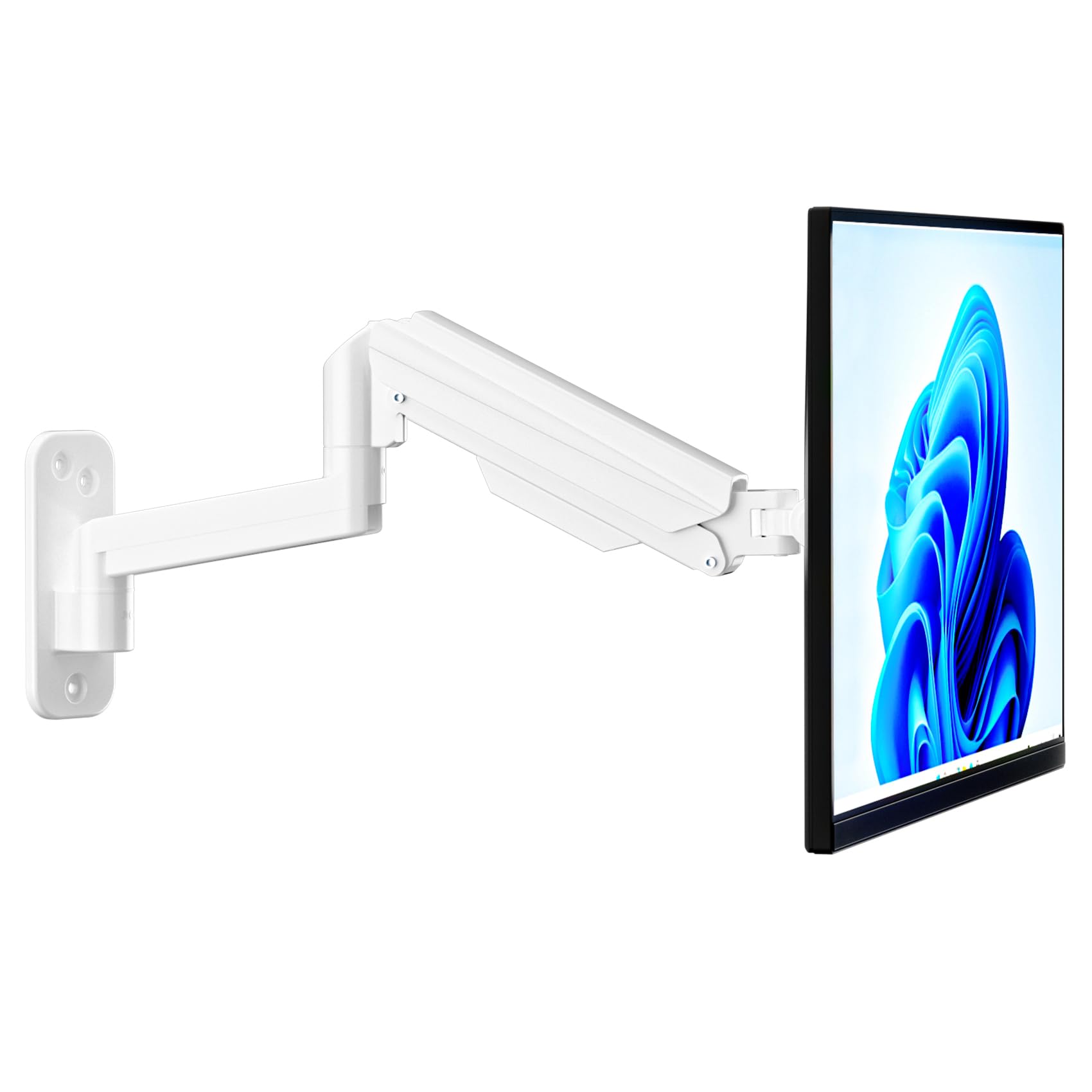 suptek Single Monitor Wall Mount installed with a monitor, showcasing its compact design and wall-mounted position.