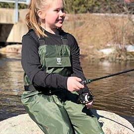 TIDEWE Chest Waders for Kids, Waterproof Youth Waders with Boot Hanger, Lightweight PVC Kids Chest Waders with Boot for Fishing & Hunting (Size 12/13 Big Kid)