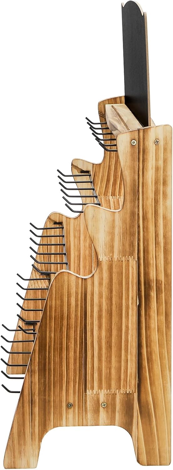 ZEAYEA 5 Tier Wood Earring Display Stand with Signboard and 30 Hooks, Jewelry Organizer for Bracelets, Necklaces, Earring Cards, Rings, Vendor Tabletop Showcase, 16.5" L x 7.8" W x 16" H