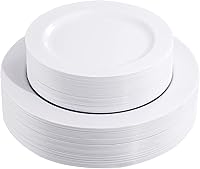 FLOWERCAT 60 Pack Heavy Duty White Plastic Plates for Parties - 30x 10.25" Dinner & 30x 7.5" Dessert Plates Serve 30 Guests Reusable