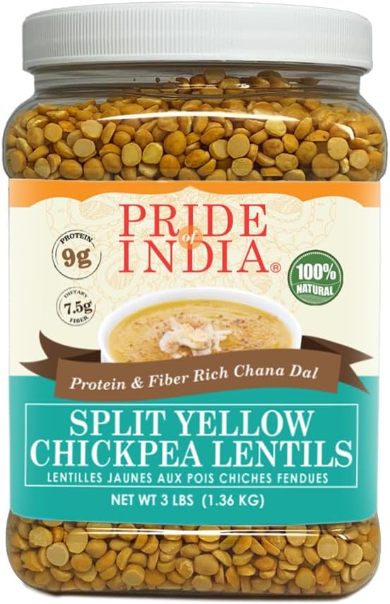 Pride Of India - Indian Split Yellow Chickpea Lentils - Protein & Fiber Rich Chana Dal, 3.0 Pound Jar