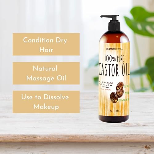 Miniatura 2 de Molivera Organics Aceite de Ricino 16oz Aceite de Ricino premium prensado en frío 100 puro el mejor humectante para la piel y el cabello para el